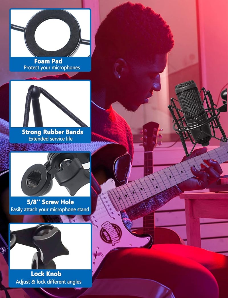 FUNTOK Microphone Shock Mount Universal Mic Holder Spider Recording Mic Shockmount Stand Compatible with Many Condenser Mics Like Rode NT1-A NT2-A Procaster AT2020 MXL 990 770 U87 (Black) - Image 4